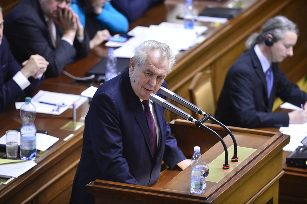 Prezident Miloš Zeman ve Sněmovně podpořil zákon o prokazování původu majetku.