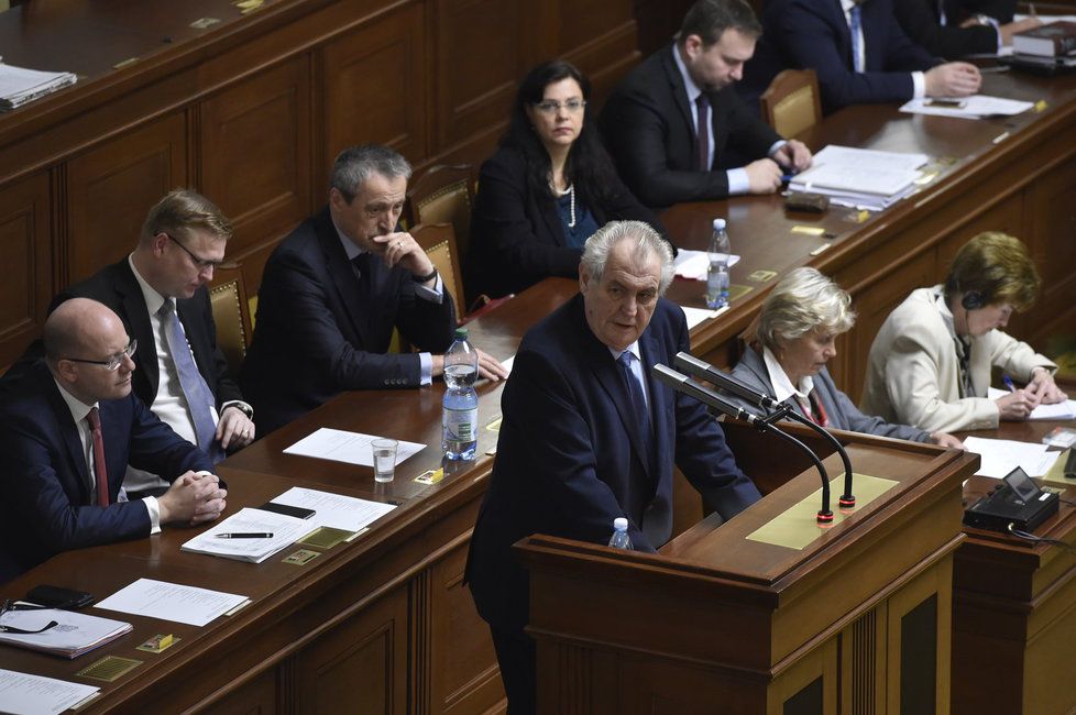 Prezident Miloš Zeman při projevu o rozpočtu ve Sněmovně