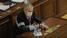 Prezident Miloš Zeman ve Sněmovně při schvalování rozpočtu (11.11.2020)