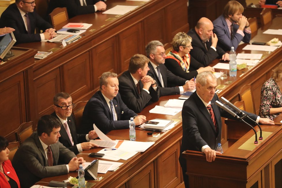 Zeman ve Sněmovně při debatě o rozpočtu (24. 10. 2018)