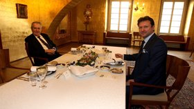 Prezident Miloš Zeman přivítal na Pražském hradě při příležitosti tradičního pracovního novoročního oběda předsedu Poslanecké sněmovny Parlamentu ČR Radka Vondráčka. (13.1.2021)