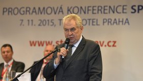 Miloš Zeman promluvil na konferenci Strany práv občanů.