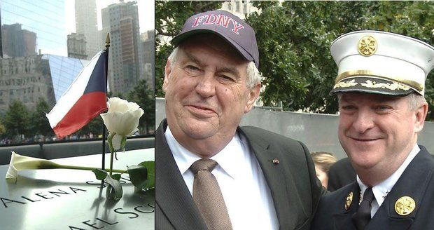 Zeman uctil památku obětí z 11. září a vžil se do kůže požárníka 