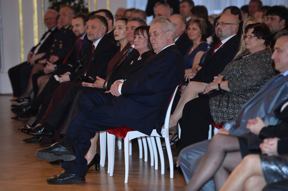 Prezident Miloš Zeman na Hradě během oslavy svého třetího výročí ve funkci