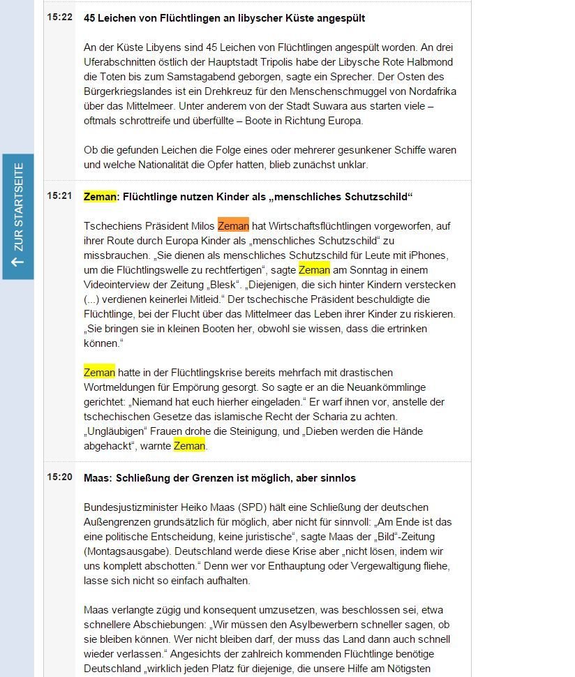 Německý Die Welt zařadil Zemanova slova do svého souhrnu zpráv o uprchlících.