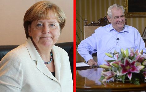 Angela Merkelová se blíží a Miloš Zeman se na ni chystá...