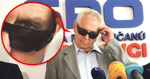 Miloš Zeman si chránil oči brýlemi a jen občas mrknul mimo