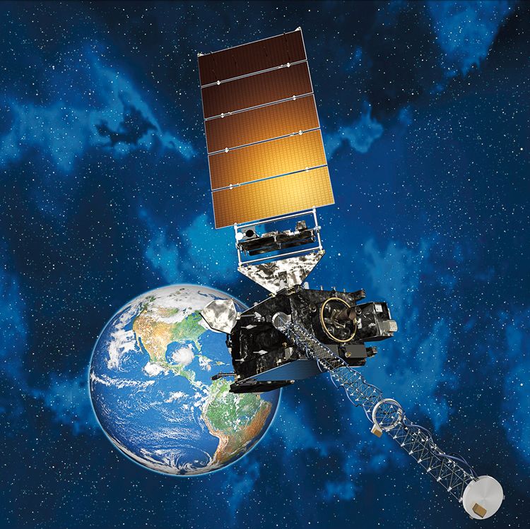 Satelit GOES-16. Označení vzniklo ze zkratky pro Geostationary Operational Environmental Satellites