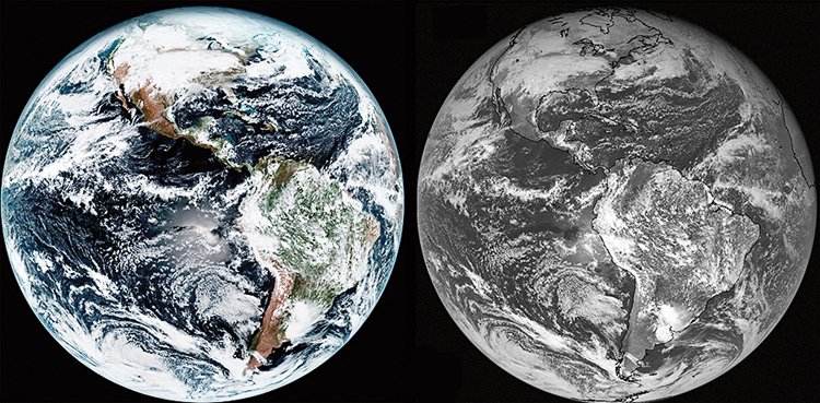 Srovnání snímků, které ve stejný den pořídil GOES-16 a starší satelit GOES-13