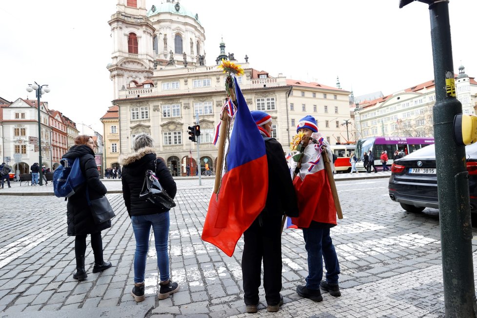 Protest zemědělců na Malostranském náměstí v Praze (