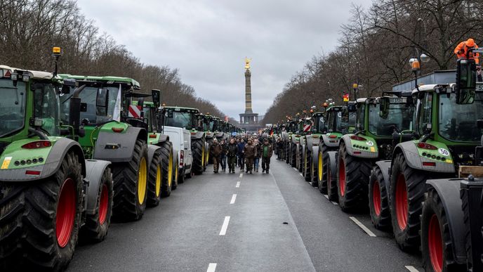 Protest německých zemědělců v Berlíně