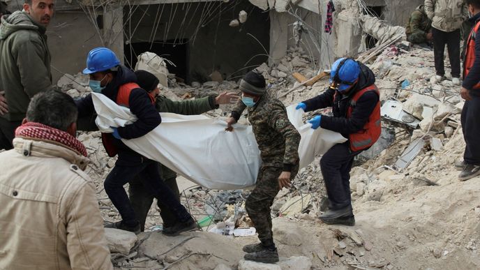 Následky ničivého zemětřesení v syrském Aleppu. (10.2.2023)