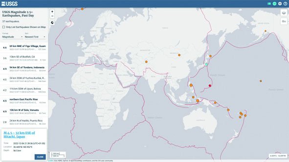 Přehled zemětřesení za poslední den najdeš online