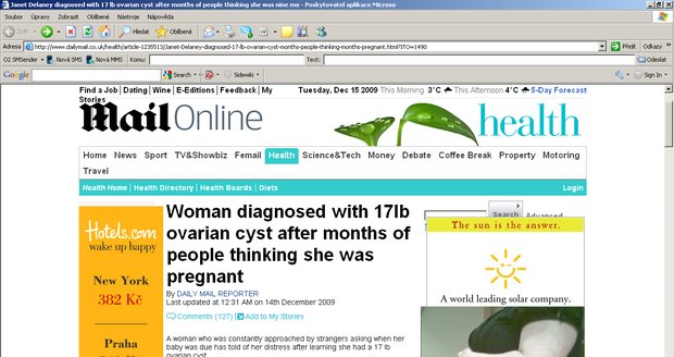Žena, která vypadala jako těhotná, měla v břiše obrovskou cystu.