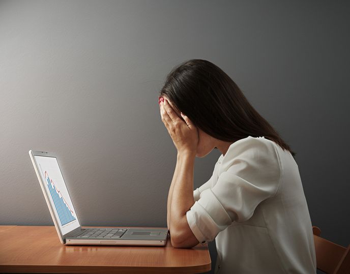 žena, počítač, smutek, deprese