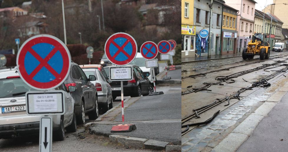 Rekonstrukce Zenklovy ulice vstoupila do zásadní fáze, u úřadu stojí „les dopravních značek“.