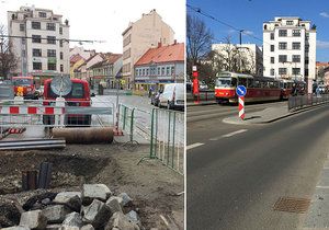 Zenklova ulice v Libni během rekonstrukce a půl roku po ní.