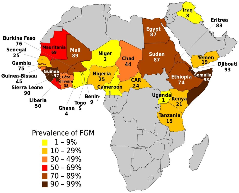 Ženská obřízka je rozšířena především v Africe.