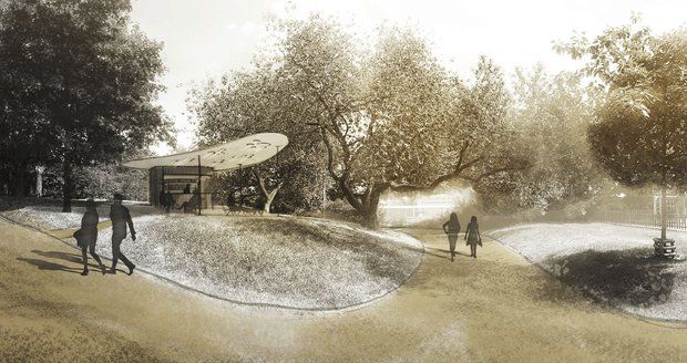 Takto by měla vypadat kavárna v parku Židovské pece na Žižkově. Podpoříte její výstavbu v anketě?