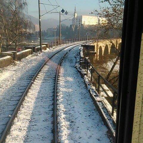 Aktuální foto z Instagramu: Zimní pohled na trať u Děčína z pohledu strojvedoucího