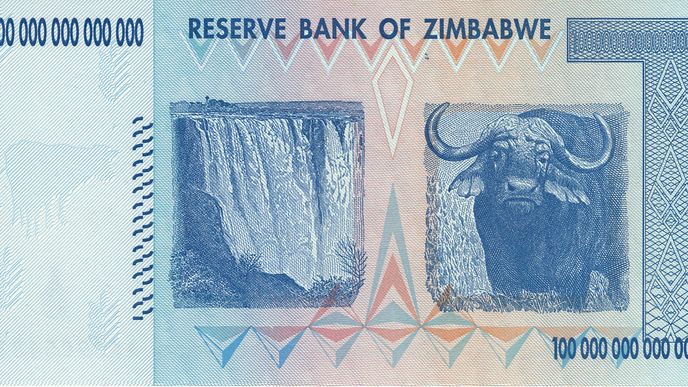 Stobilionová bankovka Zimbabwe vydaná v roce 2008; nejvyšší částka v historii bankovek