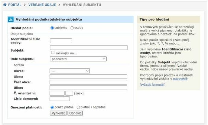 Živnostenský rejstřík Živnostenský rejstřík