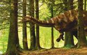 Život na naší planetě: Digitální dinosaurus na pozadí skutečné přírodní scenérie