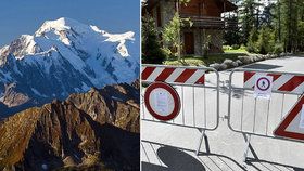 V alpském údolí Val Ferret, nad kterým se ledovec Mont Blancu nachází, se uzavřely kvůli bezpečnosti silnice.