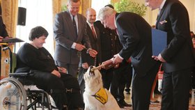 Miloš Zeman předává žvýkací kost fence Brendě