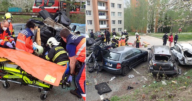 Katastrofální nehoda ve Zlíně: V rozpůleném autě zůstal řidič zaklíněný hlavou dolů