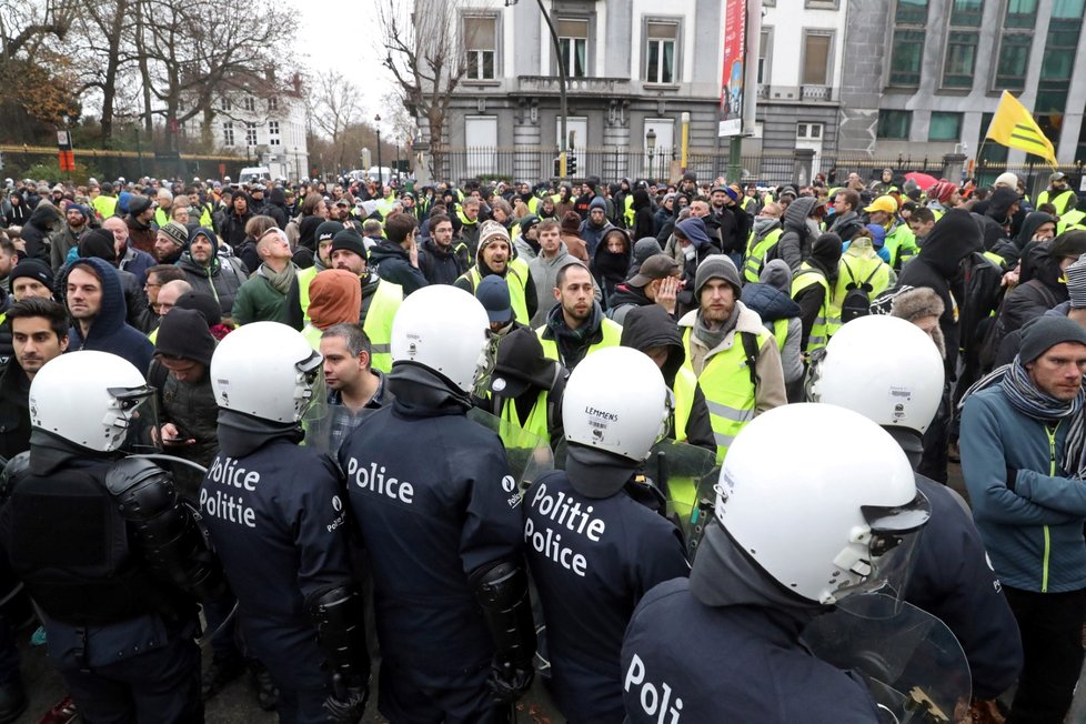 Protesty inspirované francouzským hnutím „žlutých vest“ v Bruselu (8. 12. 2018)