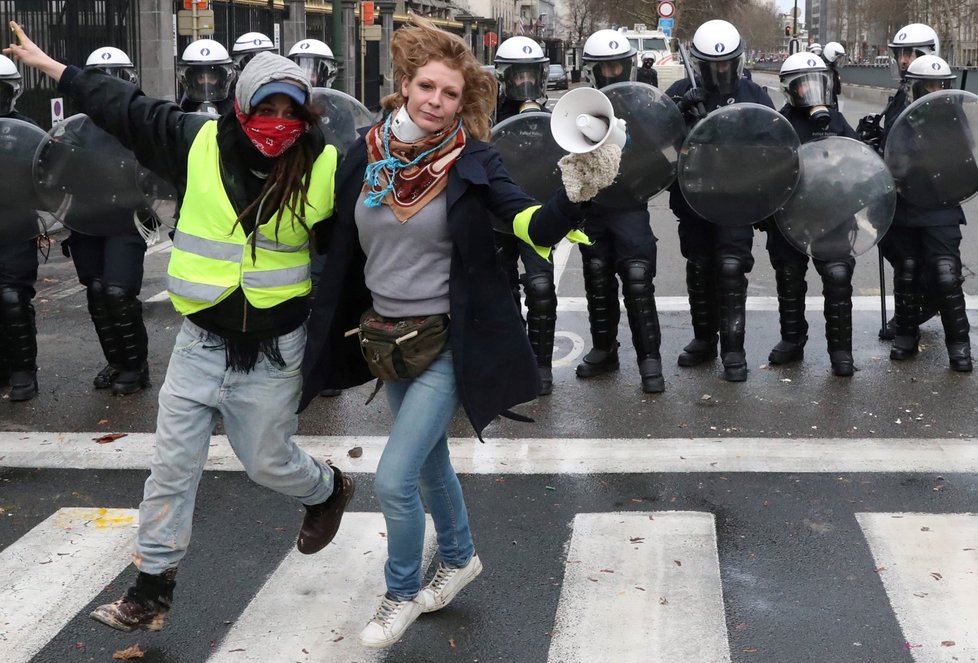 Protesty inspirované francouzským hnutím „žlutých vest“ v Bruselu (8.12.2018)