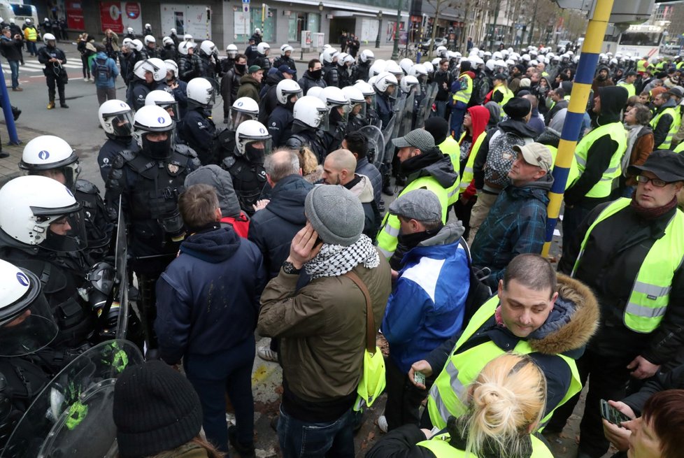 Protesty inspirované francouzským hnutím „žlutých vest“ v Bruselu (8. 12. 2018)