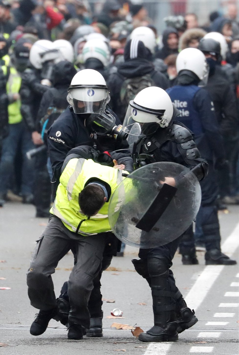 Protesty inspirované francouzským hnutím „žlutých vest“ v Bruselu (8.12.2018)