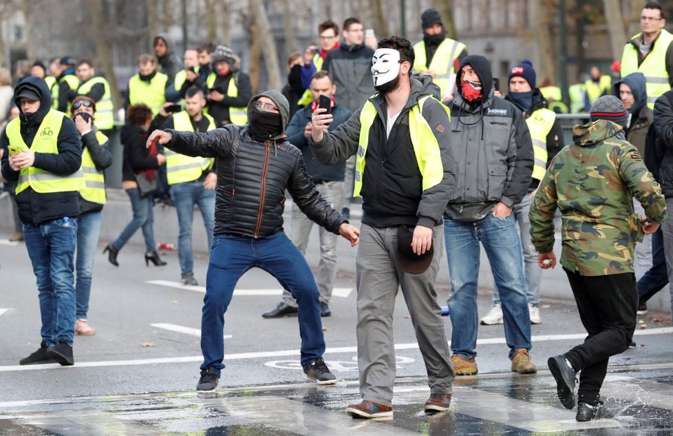 Protesty inspirované francouzským hnutím „žlutých vest“ v Bruselu (8. 12. 2018)