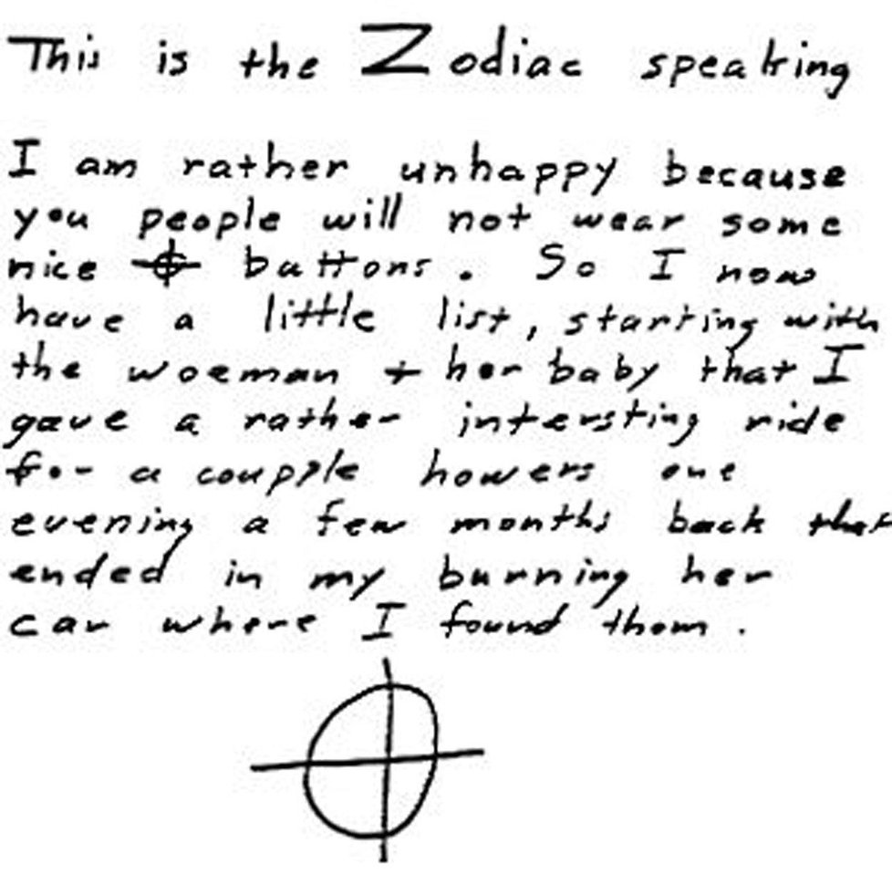 Jeden z rozluštěných Zodiacových dopisů