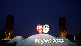 Instalace s paralympijskou lucerničkou a olympijskou pandou v Pekingu.