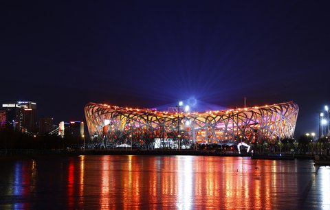 Olympijský stadion v Pekingu na začátku slavnostního zahájení