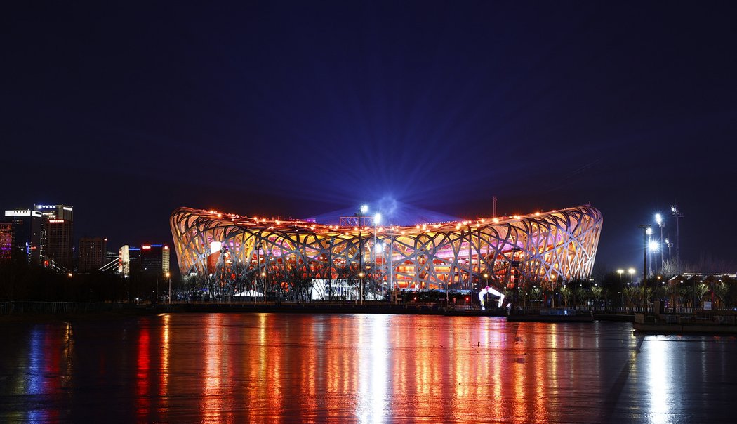 Olympijský stadion v Pekingu na začátku slavnostního zahájení