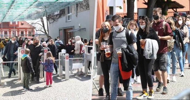 Před vchodem do Zoo Praha se tvoří fronty, můžou pustit pouze 4000 lidí v jeden okamžik, tj. 20% celkové kapacity. (8. 5. 2021)