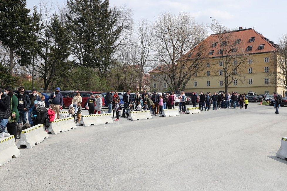  Slunečné počasí přilákalo tisíce lidí do pražské zoologické a botanické zahrady. Zoo dosáhla v jednu chvíli maximální povolené kapacity 4000 návštěvníků v jeden čas, proto musela na pár minut vstup do areálu zastavit, před vchody se tak vytvořily fronty. (24. dubna 2021)