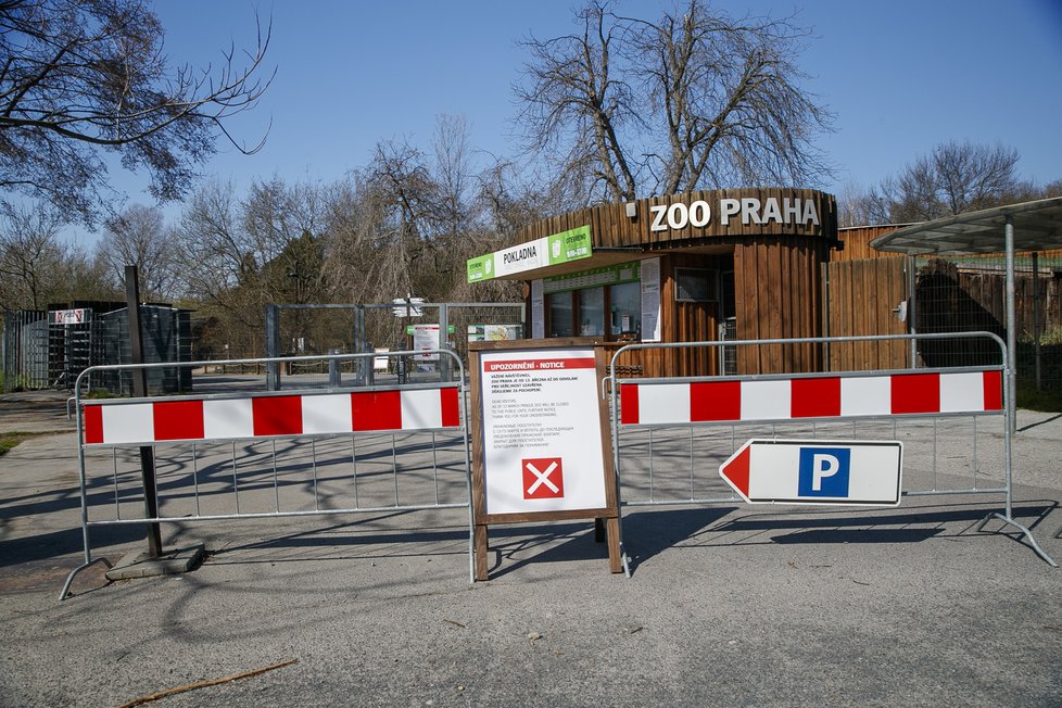 Živnost vs. koronavirus: Parkoviště a prostory před zoologickou zahradou, kde jinde bývá celkem rušno, zejí od poloviny března prázdnotou. Zoo Praha je totiž z důvodu nouzového stavu, vyhlášeného vládou ČR zavřená.