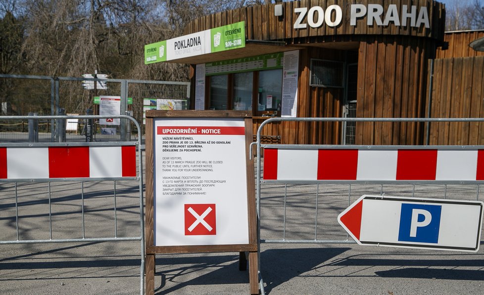 Parkoviště a prostory před zoologickou zahradou, kde jinde bývá celkem rušno, zejí od poloviny března prázdnotou. Zoo Praha je totiž z důvodu nouzového stavu, vyhlášeného vládou ČR, zavřená.