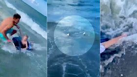 Policista mimo službu zachránil chlapce před žralokem na pláži Cocoa Beach.