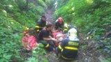 Při venčení psa spadl muž (52) ze srázu: Hasiči ho nesli půl kilometru lesem