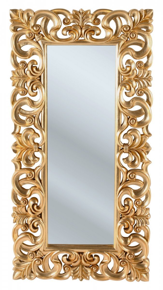 Nadherné barokní zrcadlo Italian Baroque v masivním zlatém rámu (1,8x0,9 m) je opravdu těžké, váží 31 kg, 19 500 Kč, Kare design