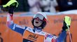 Zrinka Ljutičová z Chorvatska se raduje v cíli slalomu SP v Jasné, kde ji sesadila až Mikaela Schiffrinová