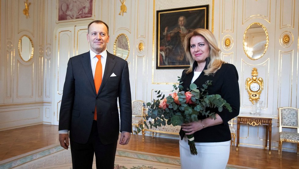 Slovenská prezidentka Zuzana Čaputová s vítězem slovenských voleb Igorem Matovičem.