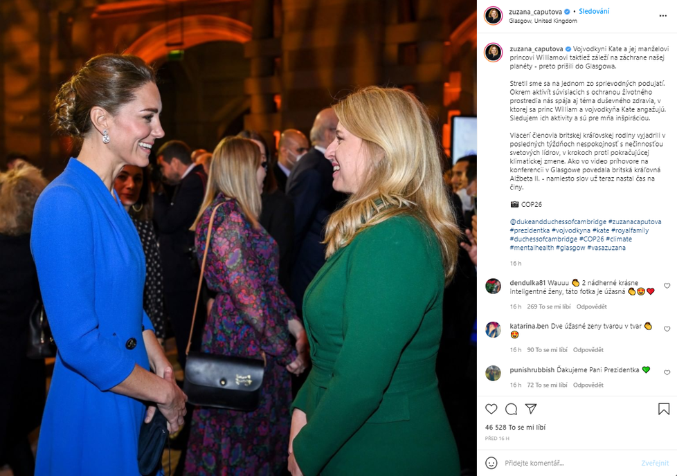 Klimatická konference v Glasgow: Zuzana Čaputová a Kate Middleton