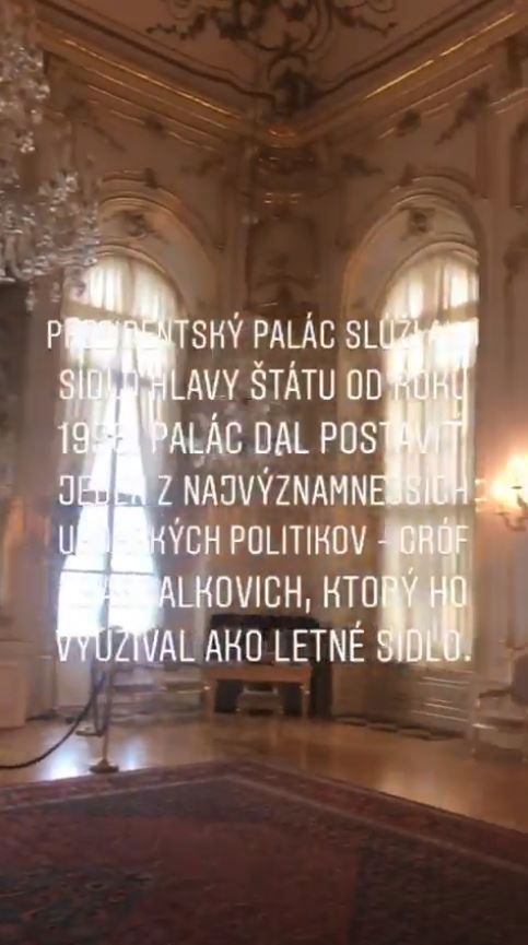 Slovenská prezidentka Zuzana Čaputová udělala virtuálního prohlídku Grasalkovičova paláce (31. 7. 2019)